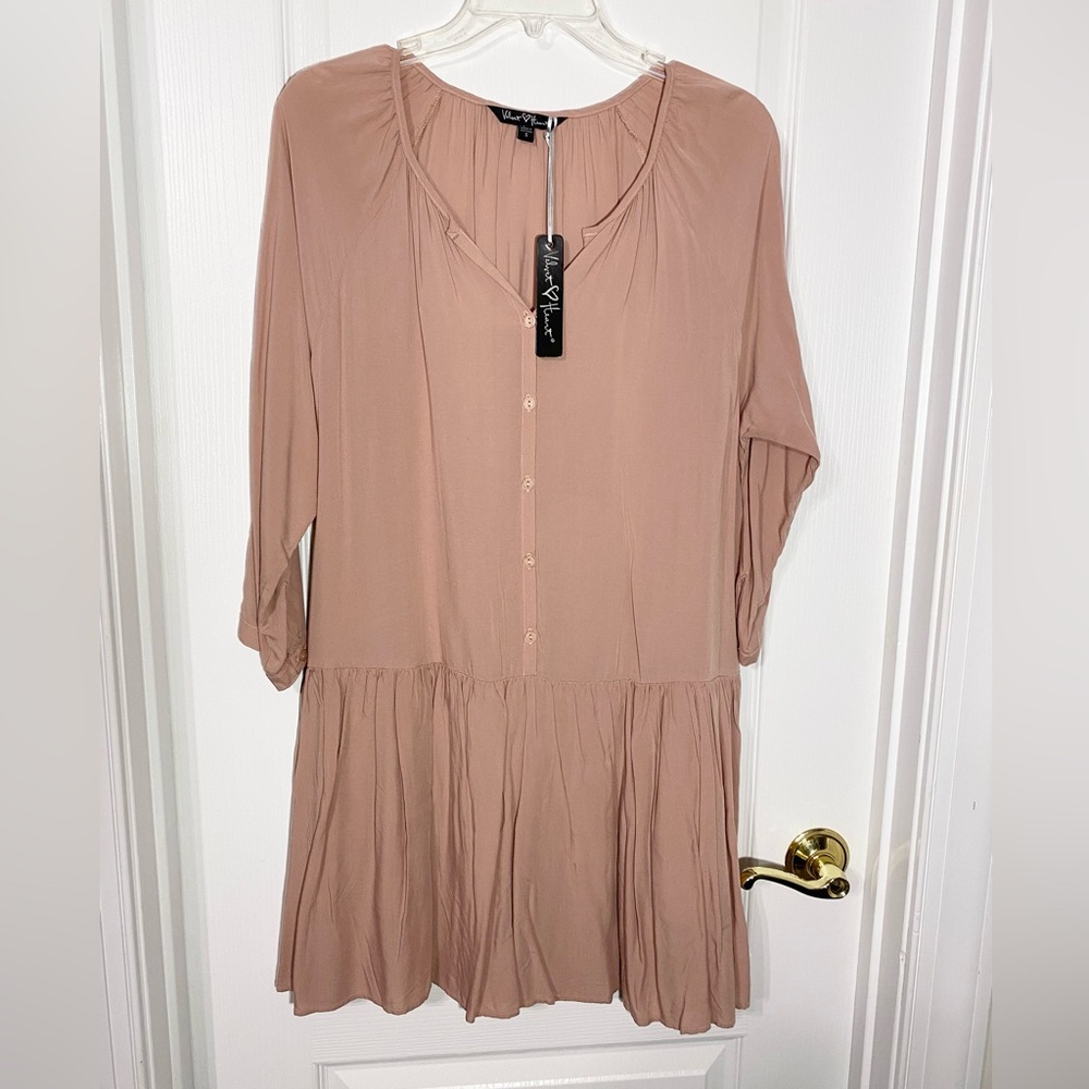 Velvet Heart Drop Waist Long Sleeve Button Front Dress Pink Size Small